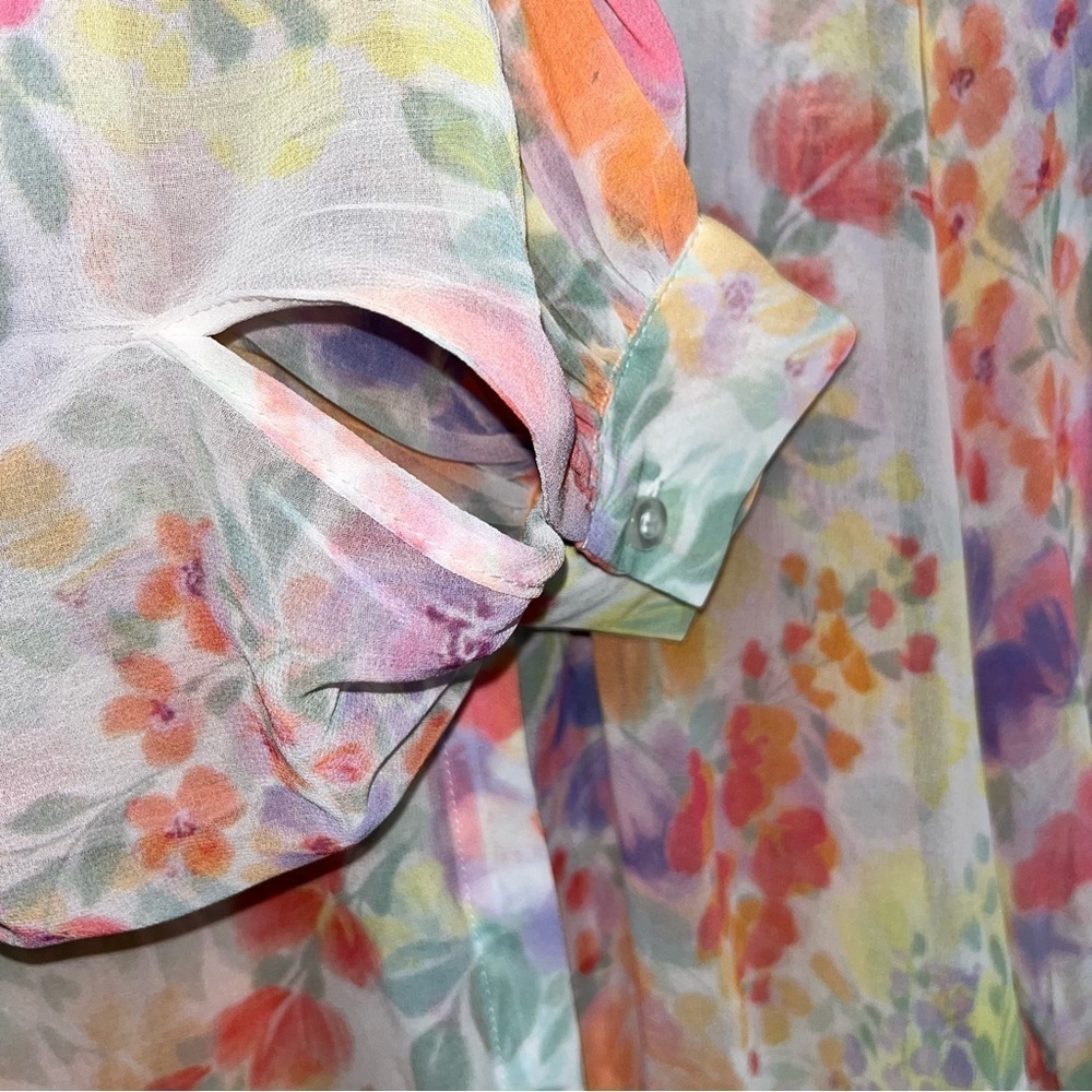 Olivaceous Sheer Lush Blooms Chiffon Button Up Fairy Whimsy Coquette Regencycore - Picture 7 of 9